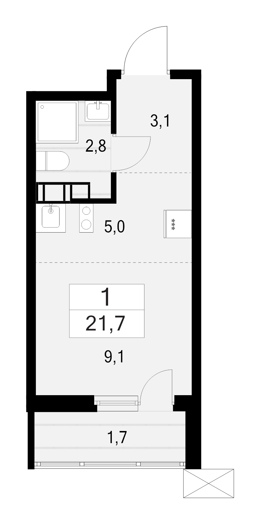 Студия 21,7 м²