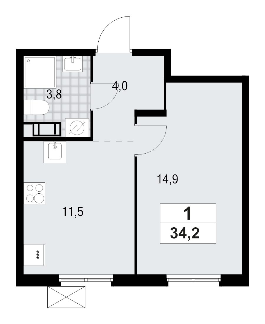 1 ккв 34,2 м²