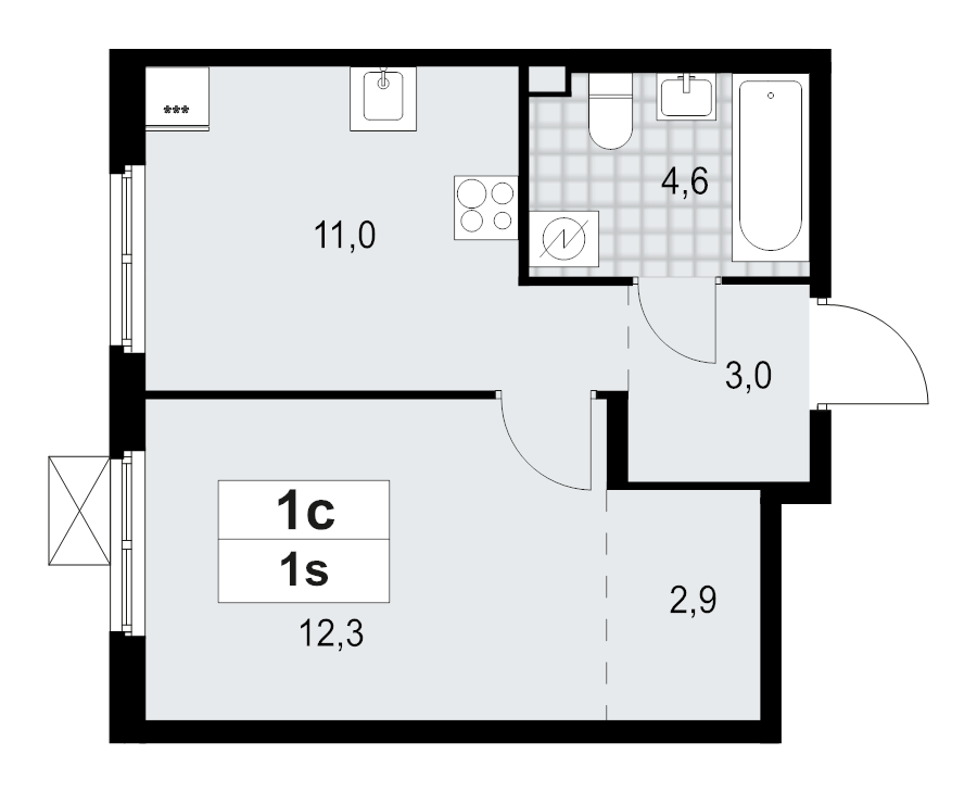 1 ккв 33,8 м²