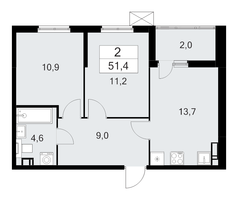 2 ккв 51,4 м²