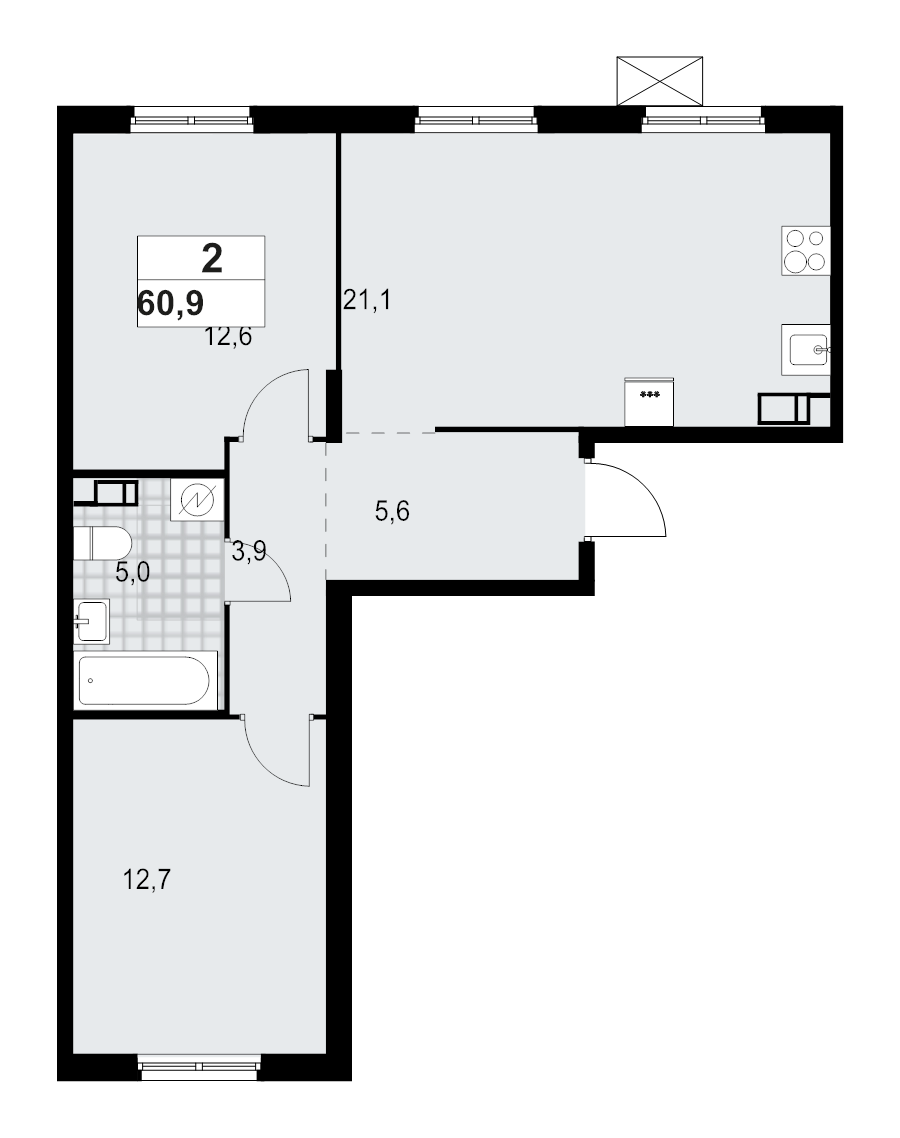 3 ккв (Евро) 60,9 м²