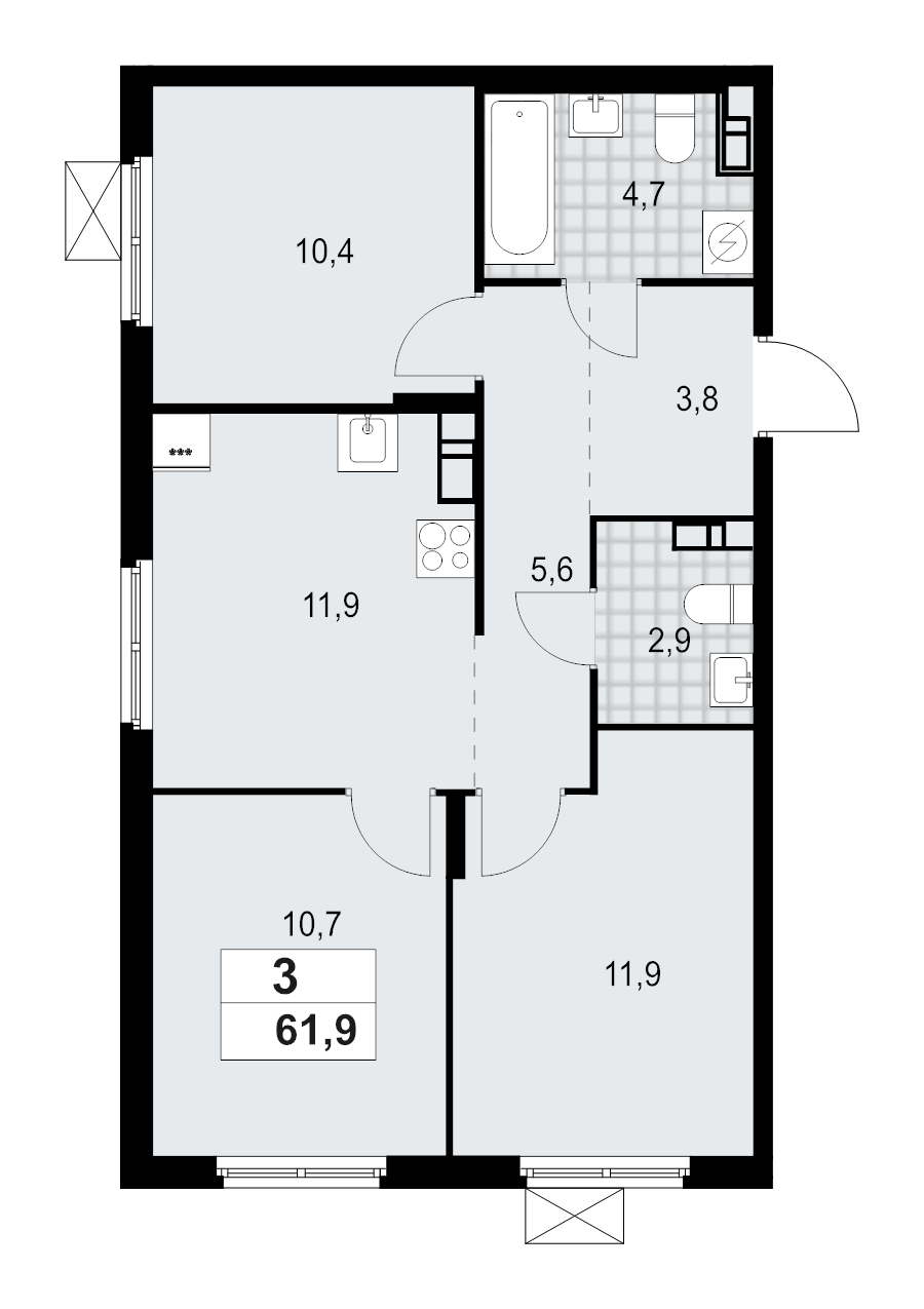 3 ккв 61,9 м²