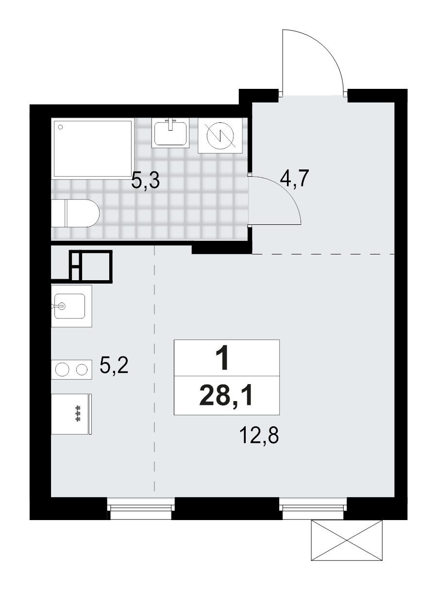 Студия 28,1 м²
