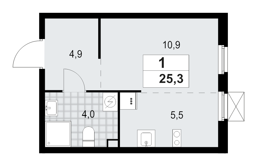 Студия 25,3 м²