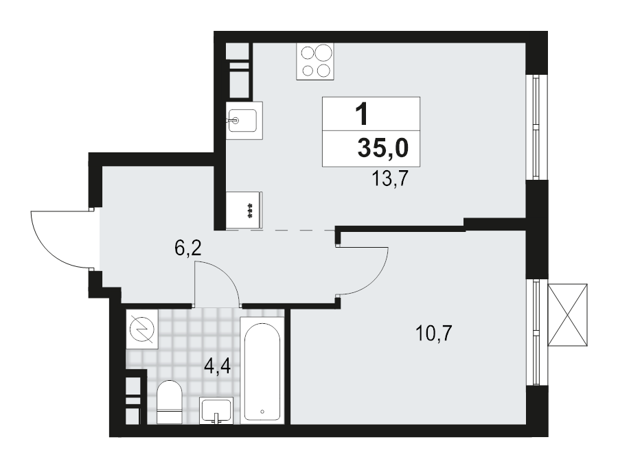 1 ккв 35 м²