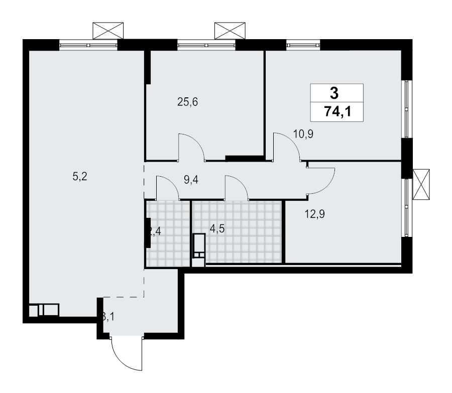 4 ккв (Евро) 74,1 м²