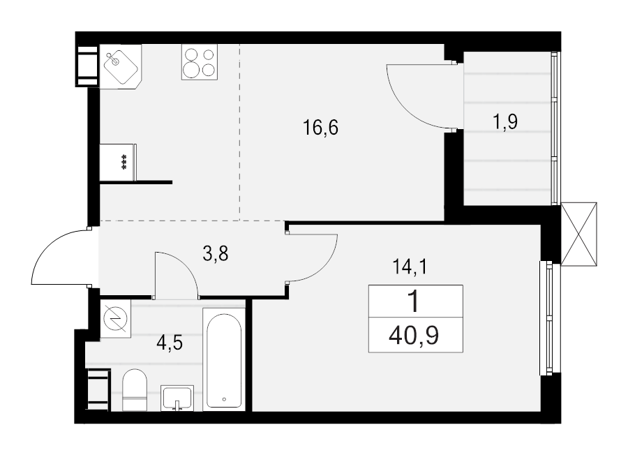 2 ккв (Евро) 40,9 м²