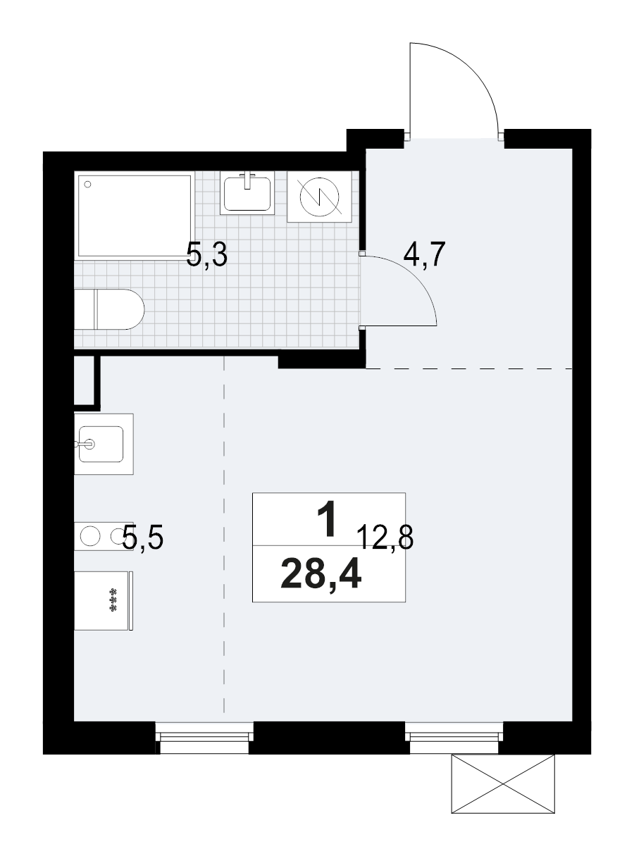 Студия 28,4 м²