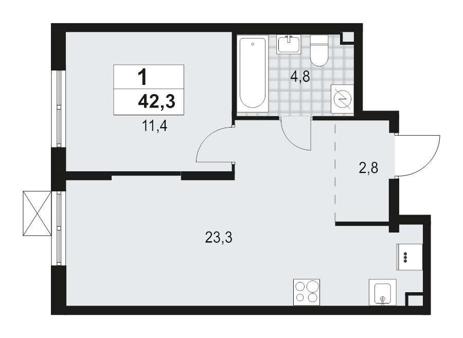 2 ккв (Евро) 42,3 м²