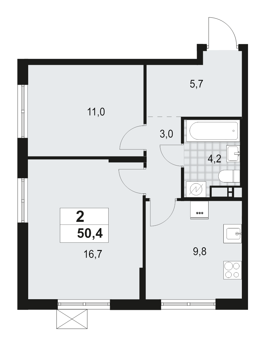 2 ккв 50,4 м²