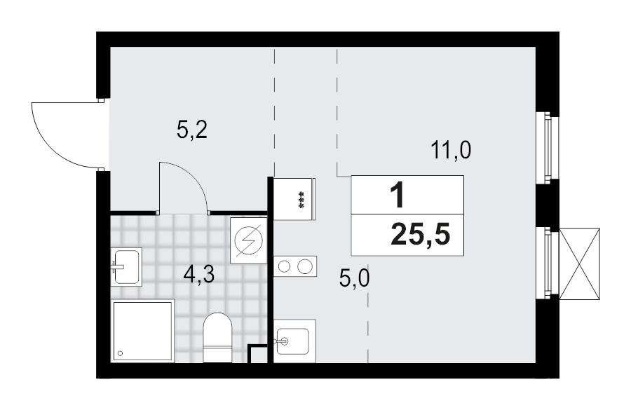 Студия 25,5 м²