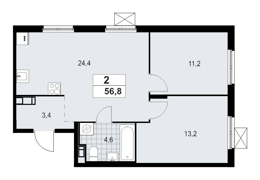 3 ккв (Евро) 56,8 м²