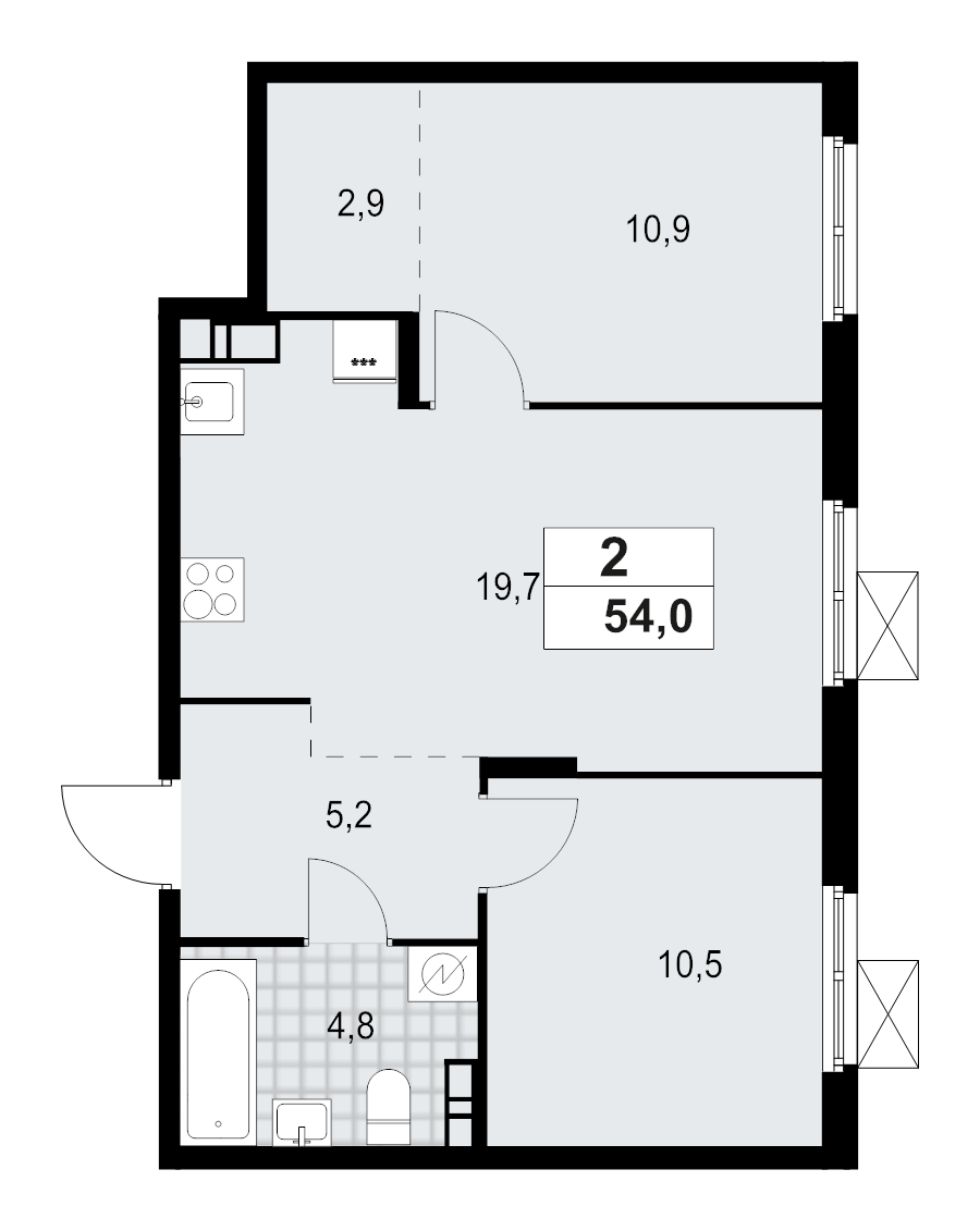 3 ккв (Евро) 54 м²