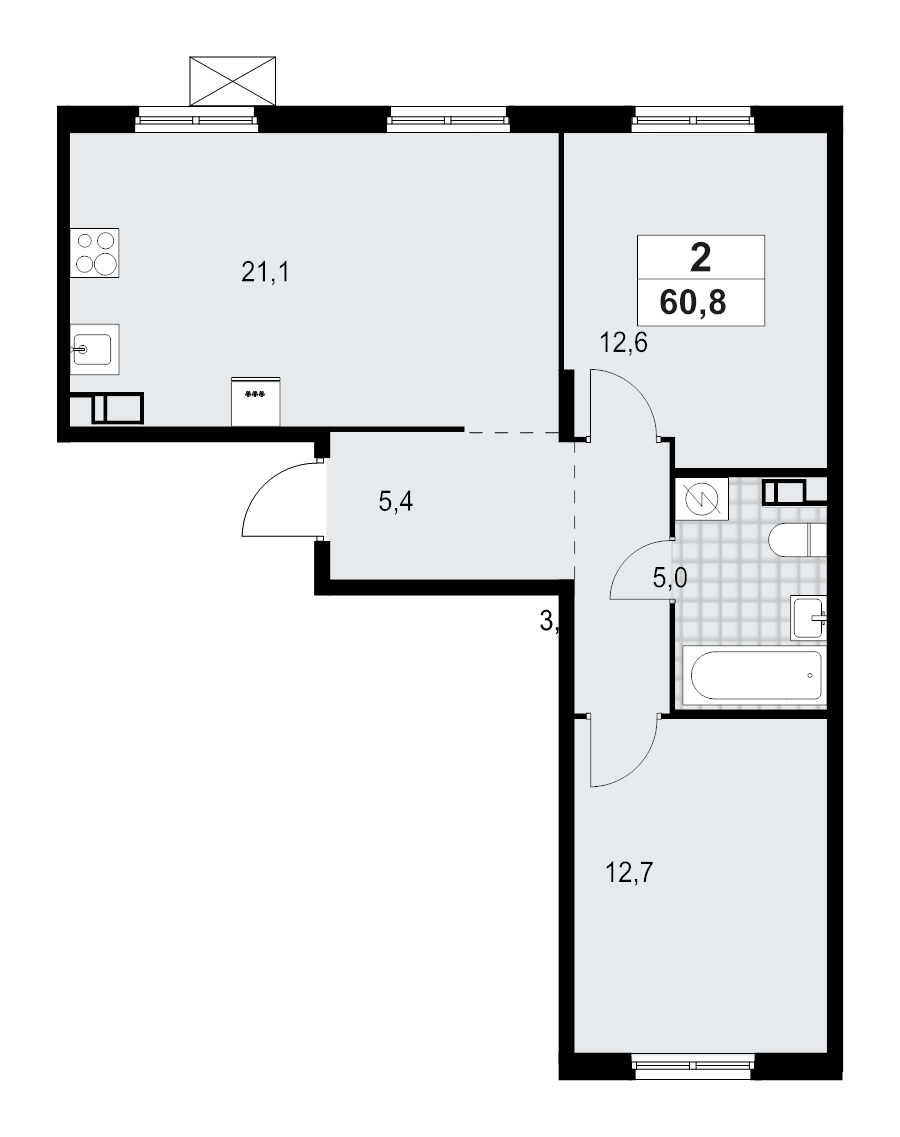 3 ккв (Евро) 60,8 м²