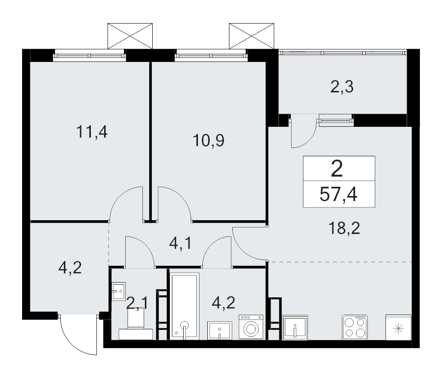 3 ккв (Евро) 57,4 м²