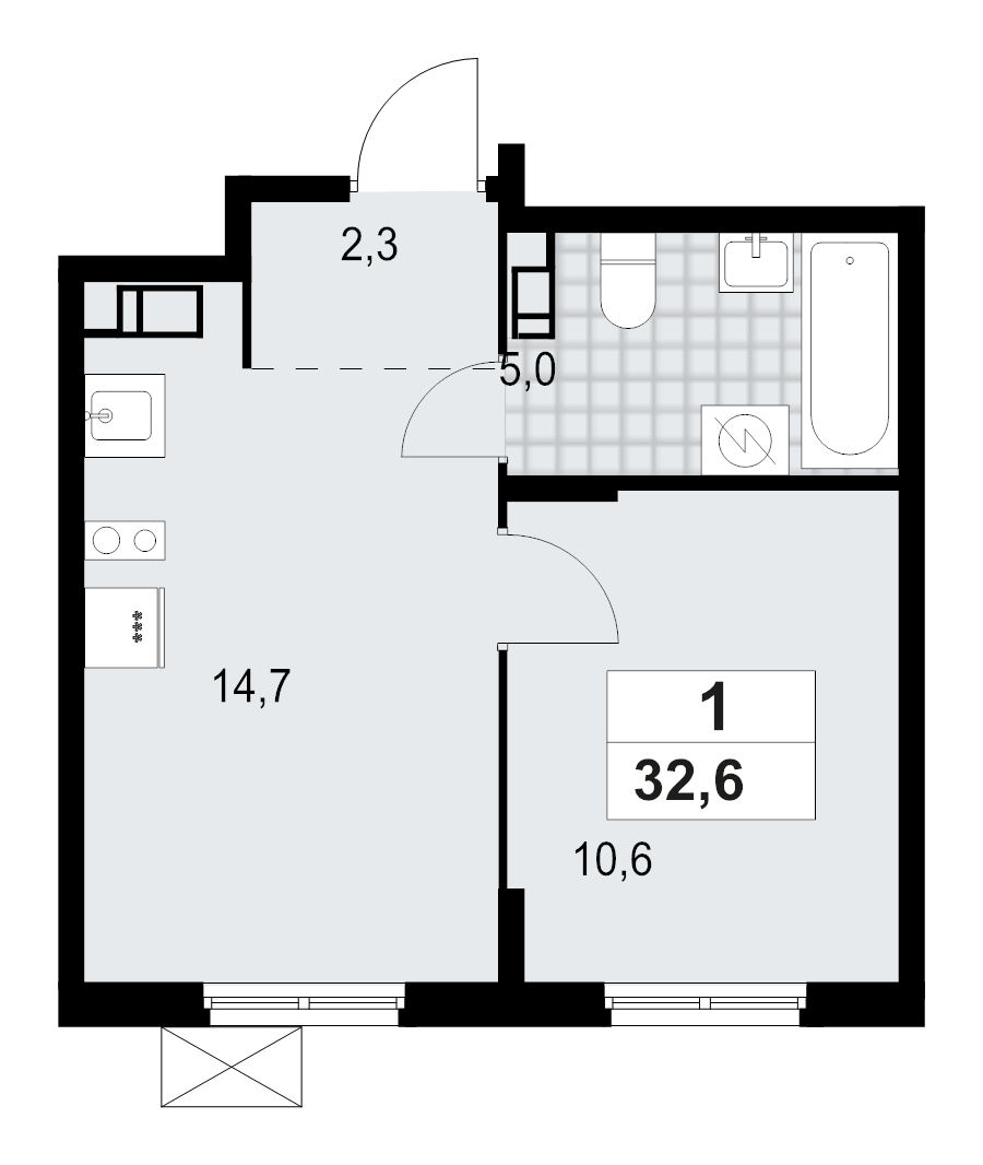 1 ккв 32,7 м²