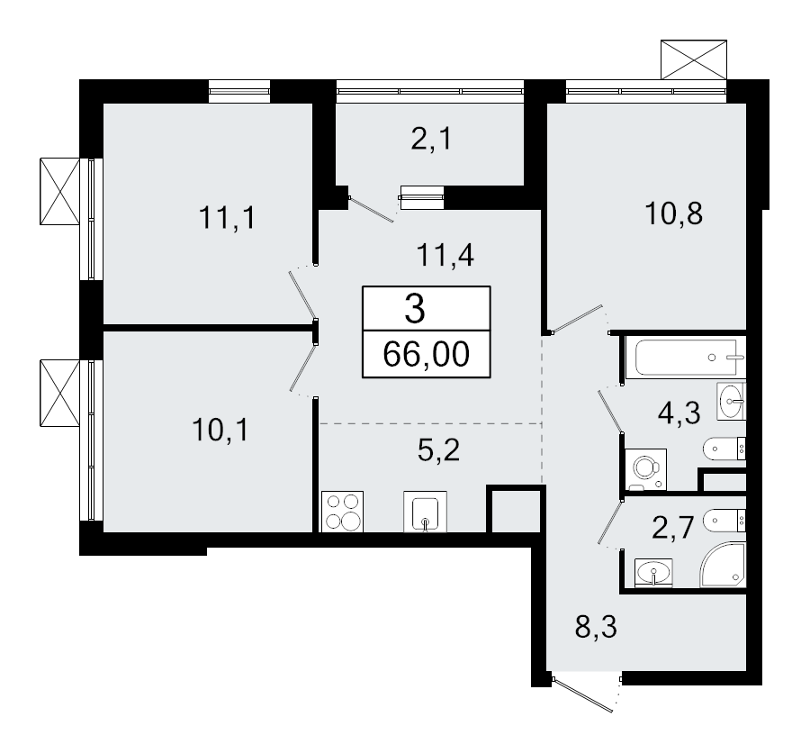 4 ккв (Евро) 66,2 м²