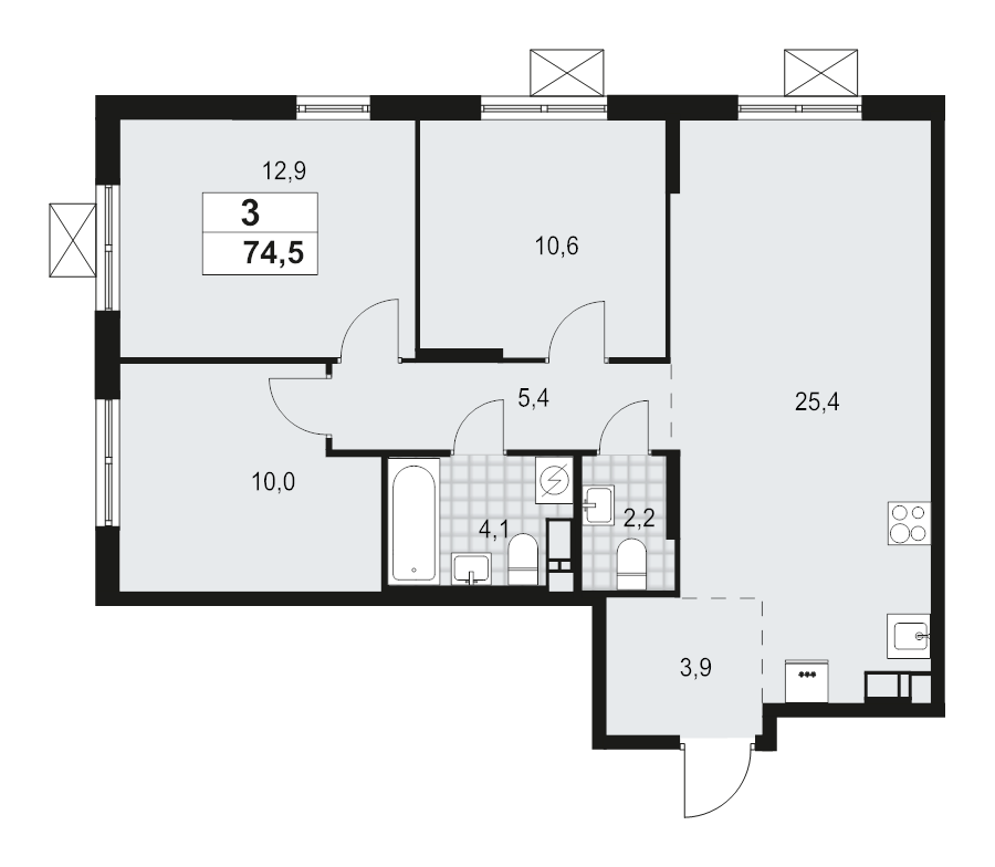 4 ккв (Евро) 74,5 м²