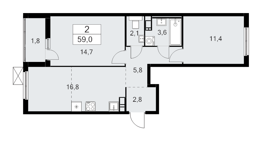 3 ккв (Евро) 59 м²