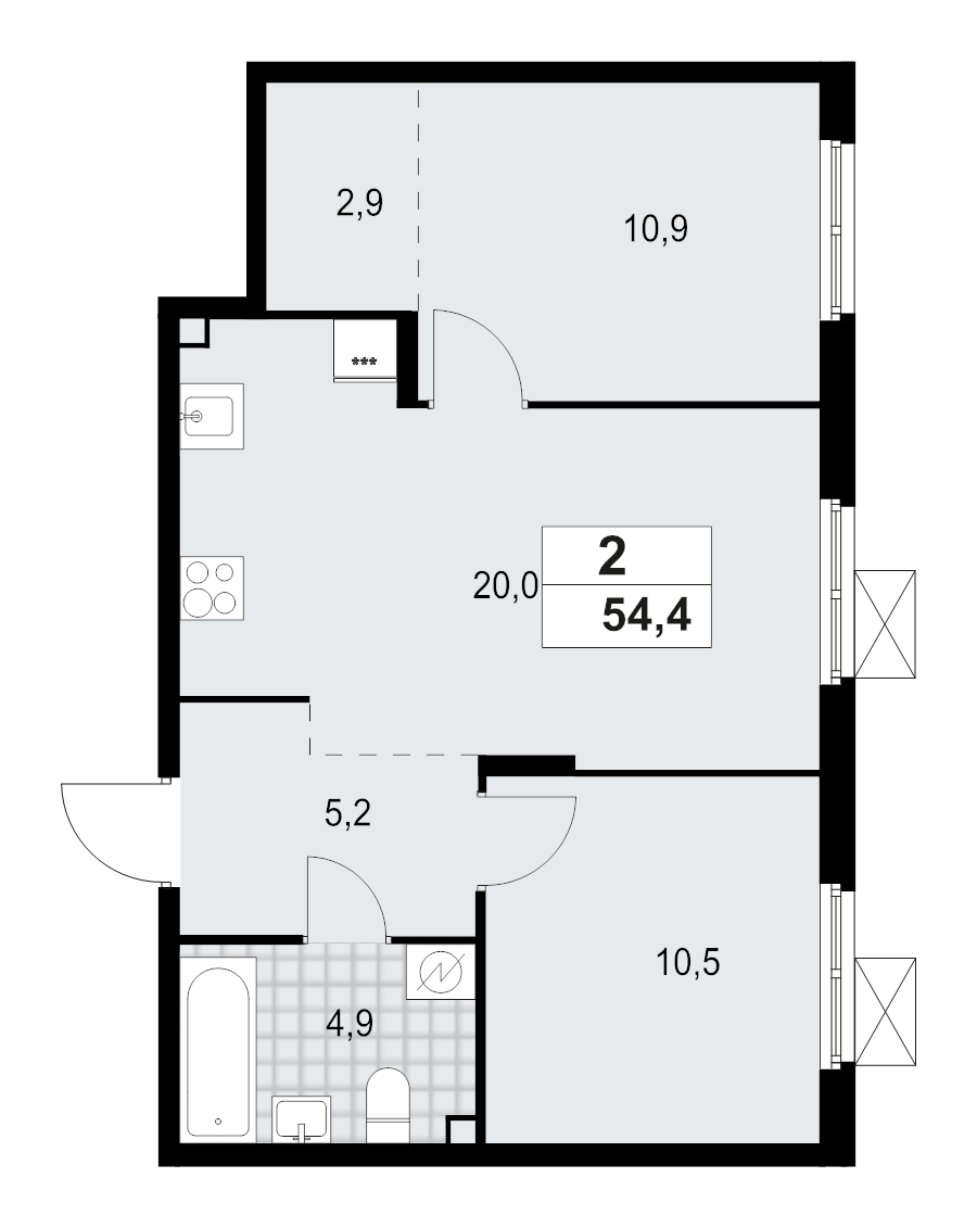 3 ккв (Евро) 54,4 м²