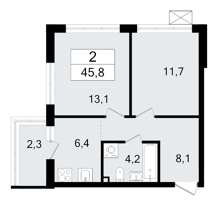 2 ккв 44,9 м²