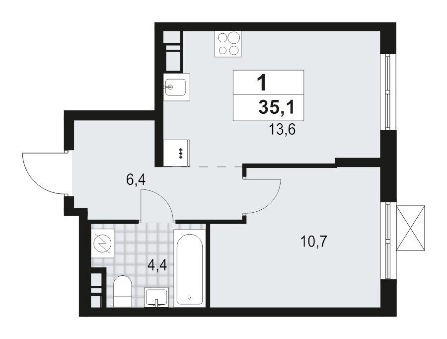 1 ккв 35,1 м²