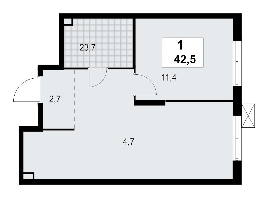 1 ккв 42,5 м²