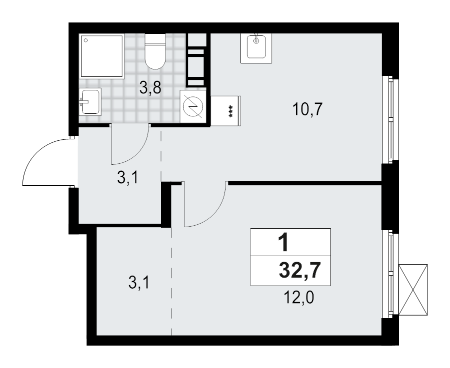 1 ккв 32,7 м²