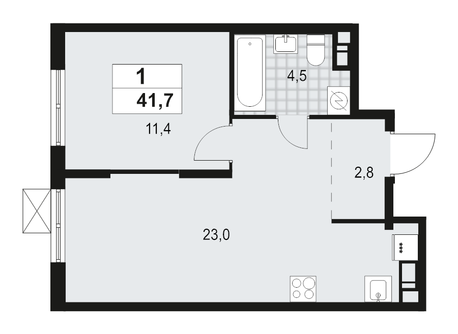 2 ккв (Евро) 41,7 м²