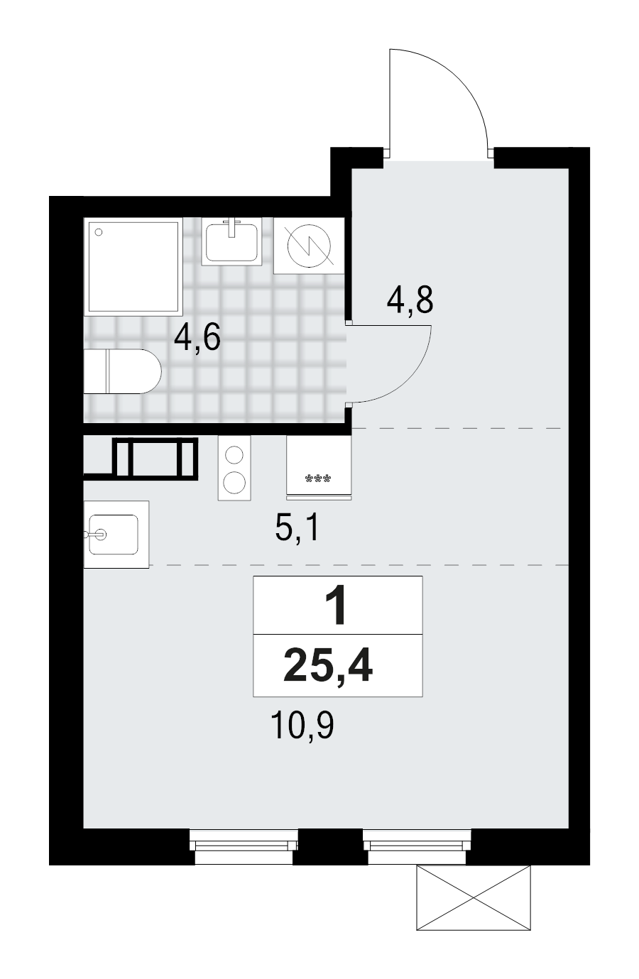 Студия 25,4 м²