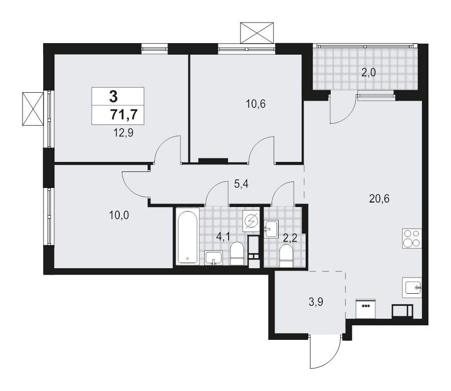 4 ккв (Евро) 71,7 м²