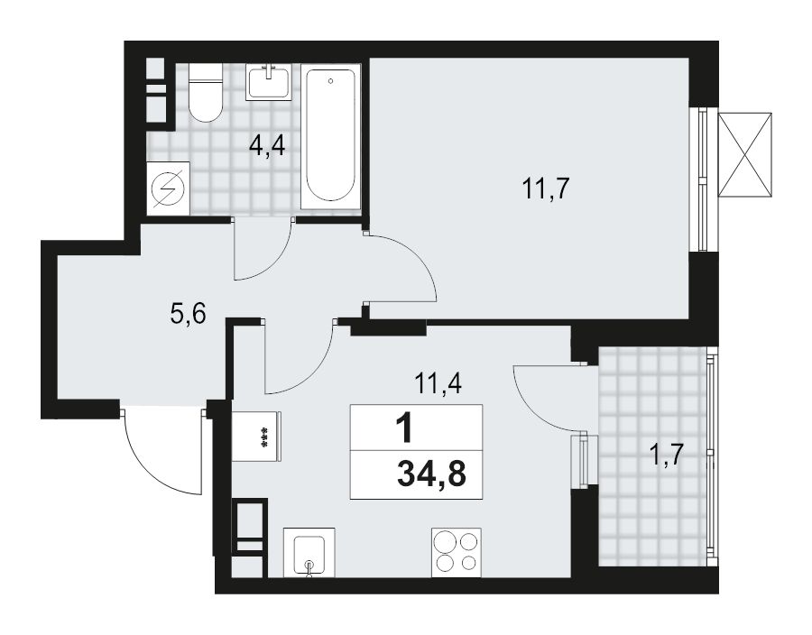 1 ккв 34,8 м²