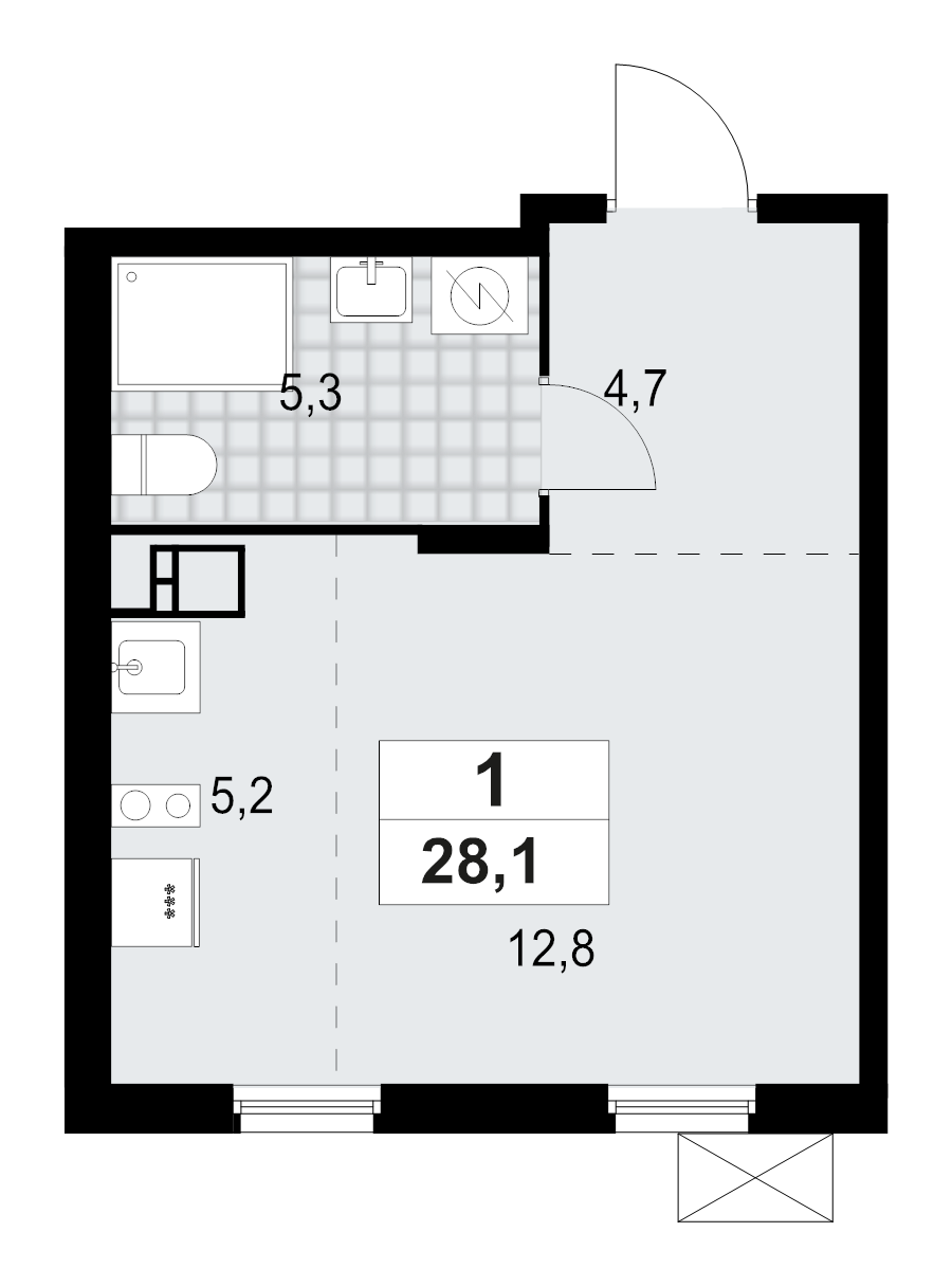 Студия 28,1 м²