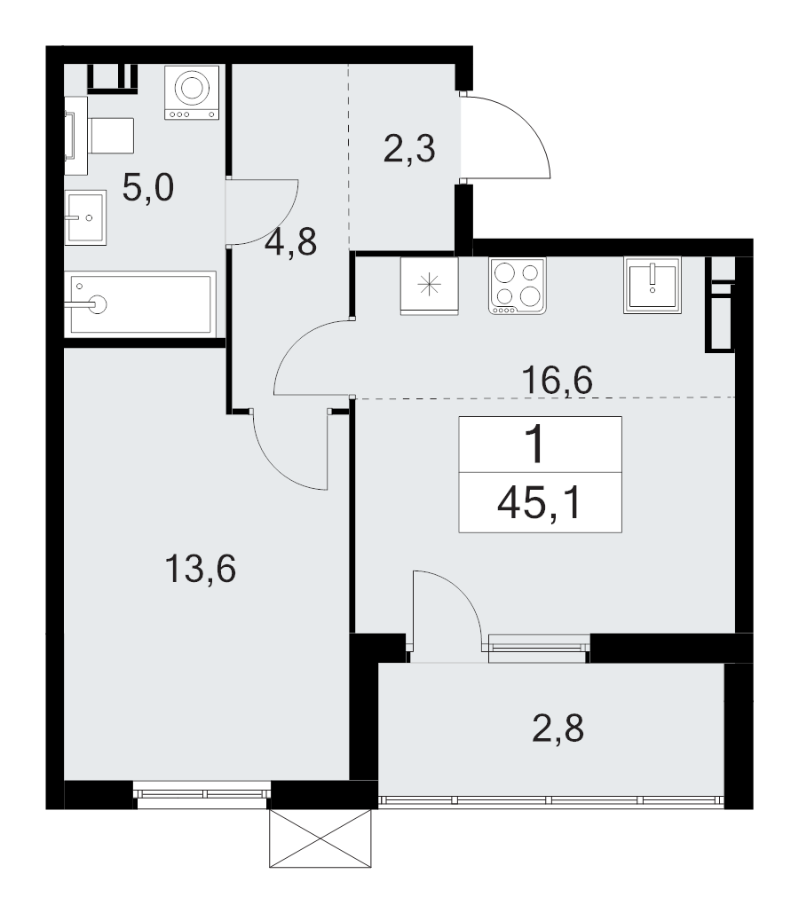 2 ккв (Евро) 45,1 м²