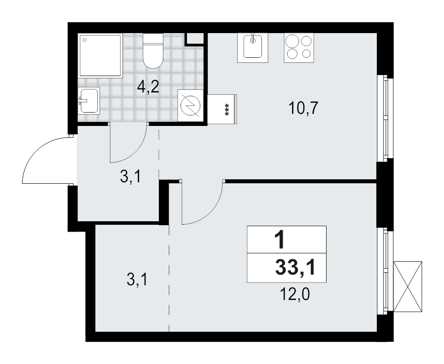 1 ккв 33,1 м²