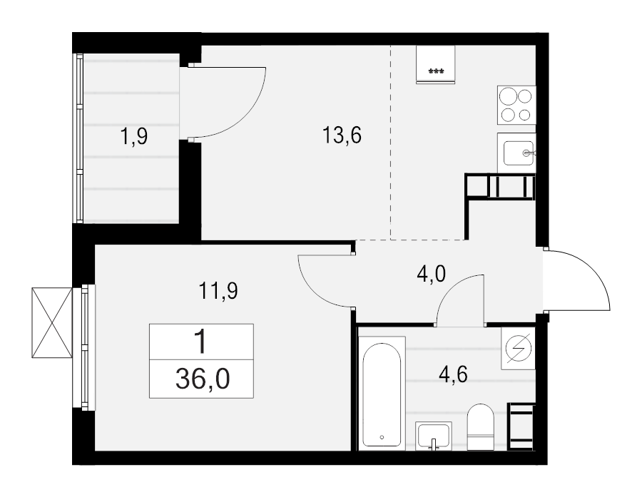 1 ккв 36 м²