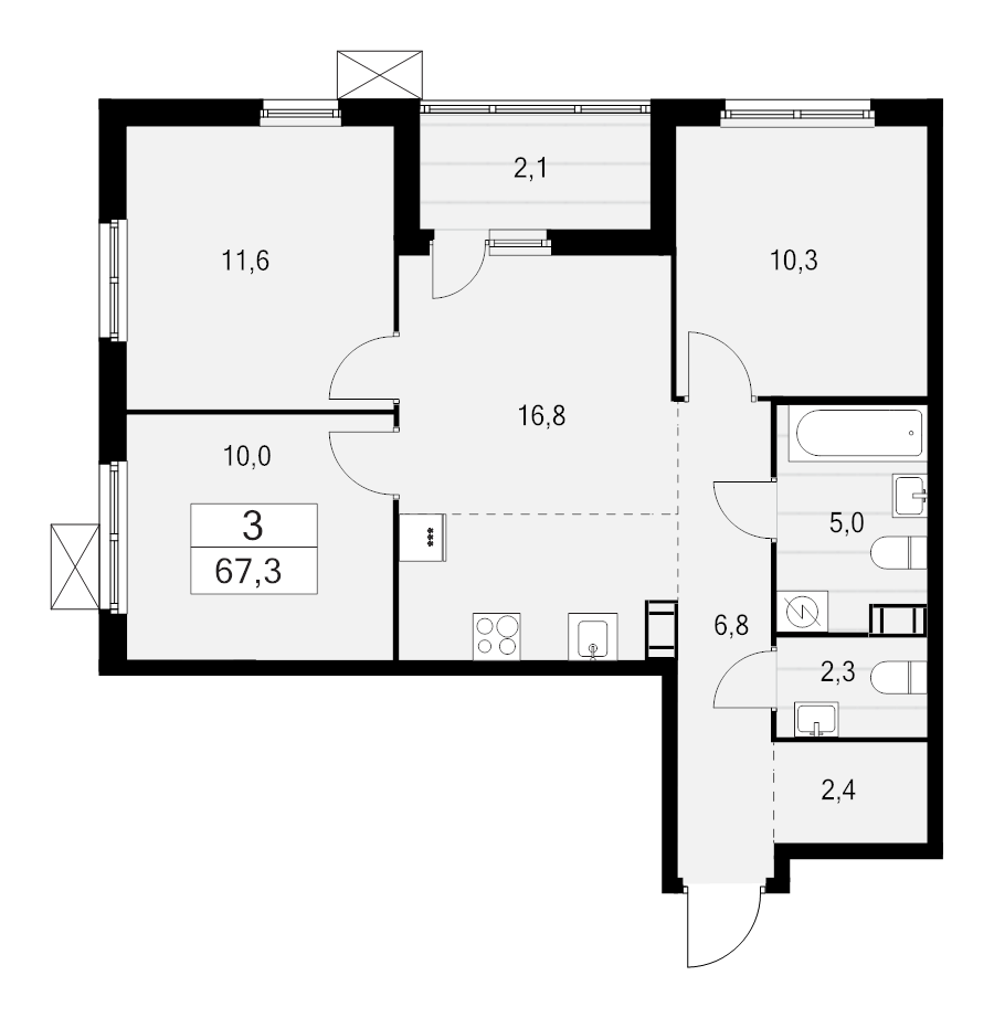 4 ккв (Евро) 67,3 м²