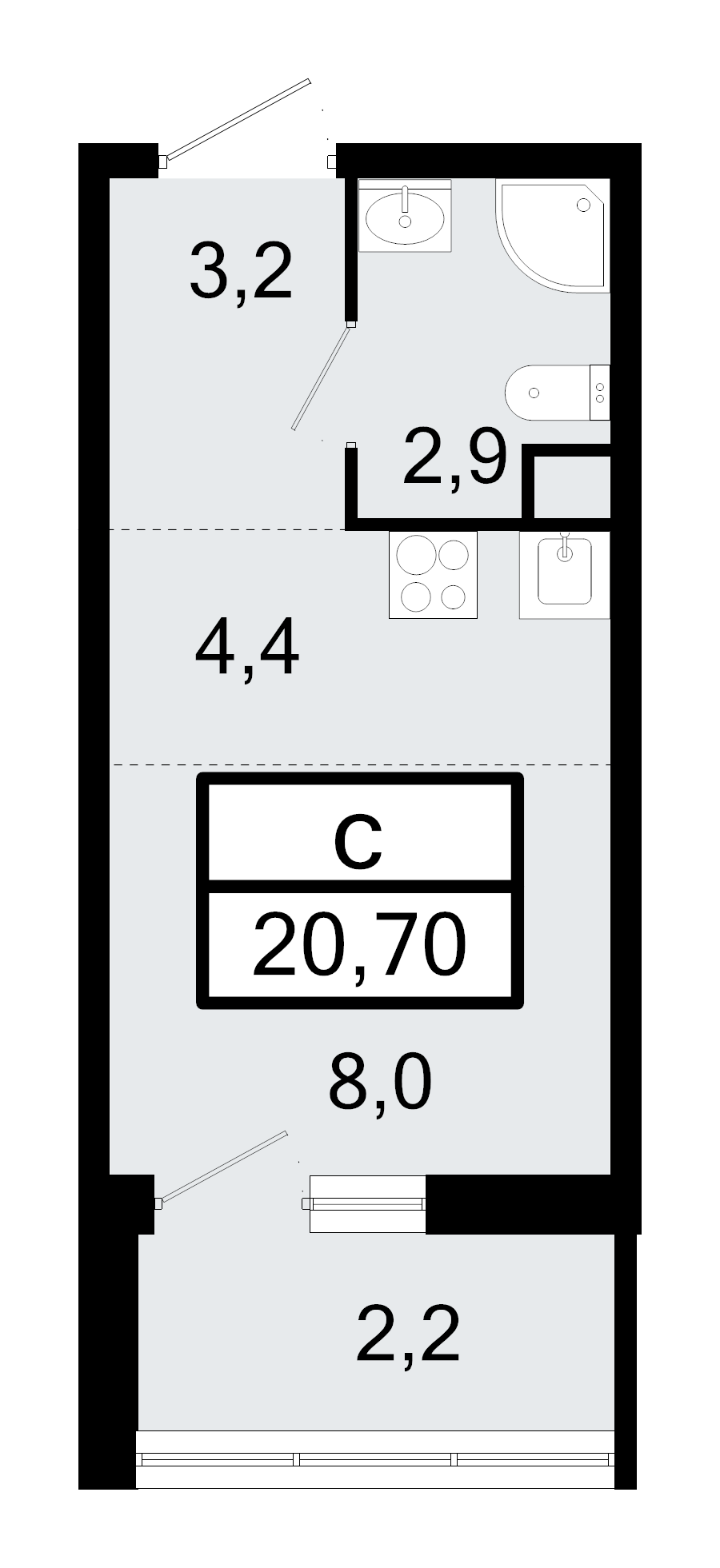 Студия 20,8 м²