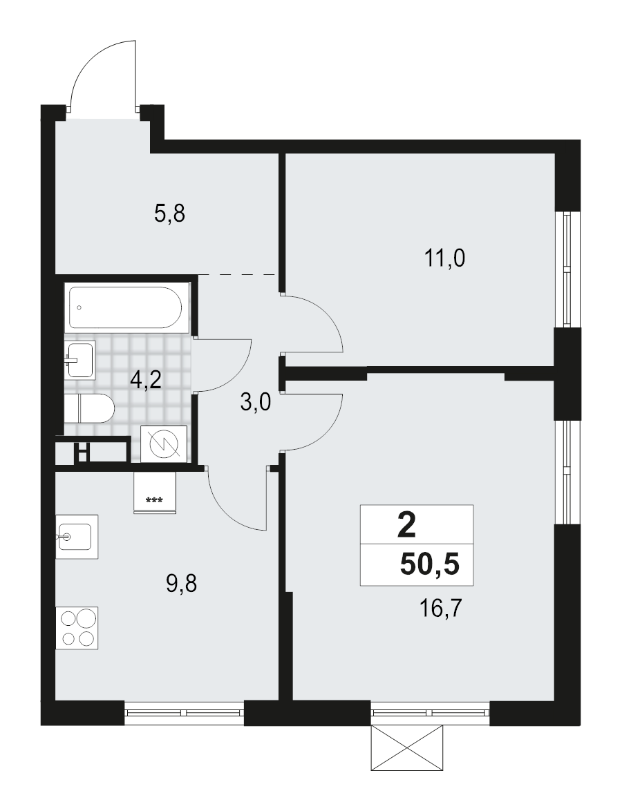 2 ккв 50,5 м²