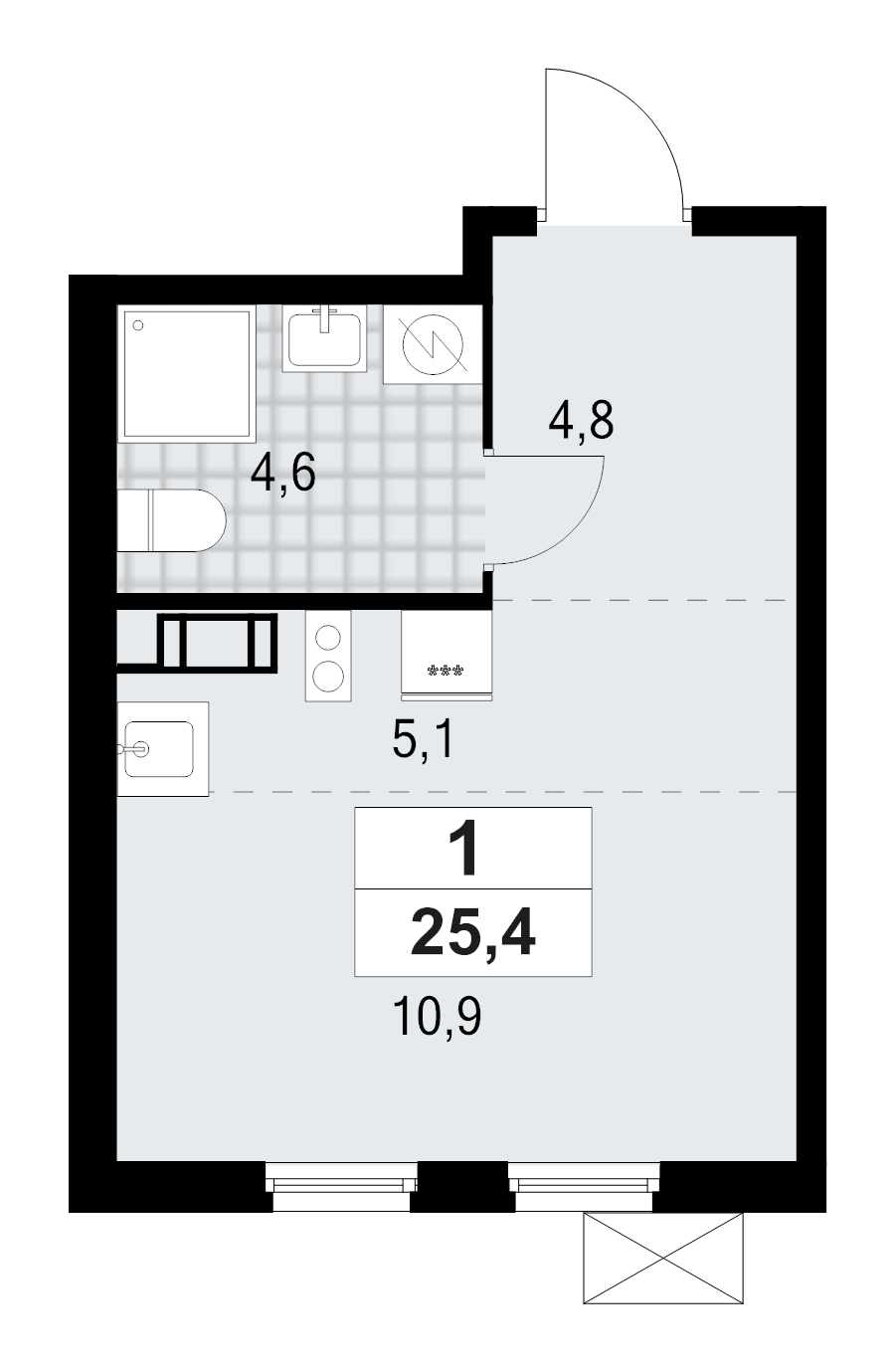 Студия 25,4 м²
