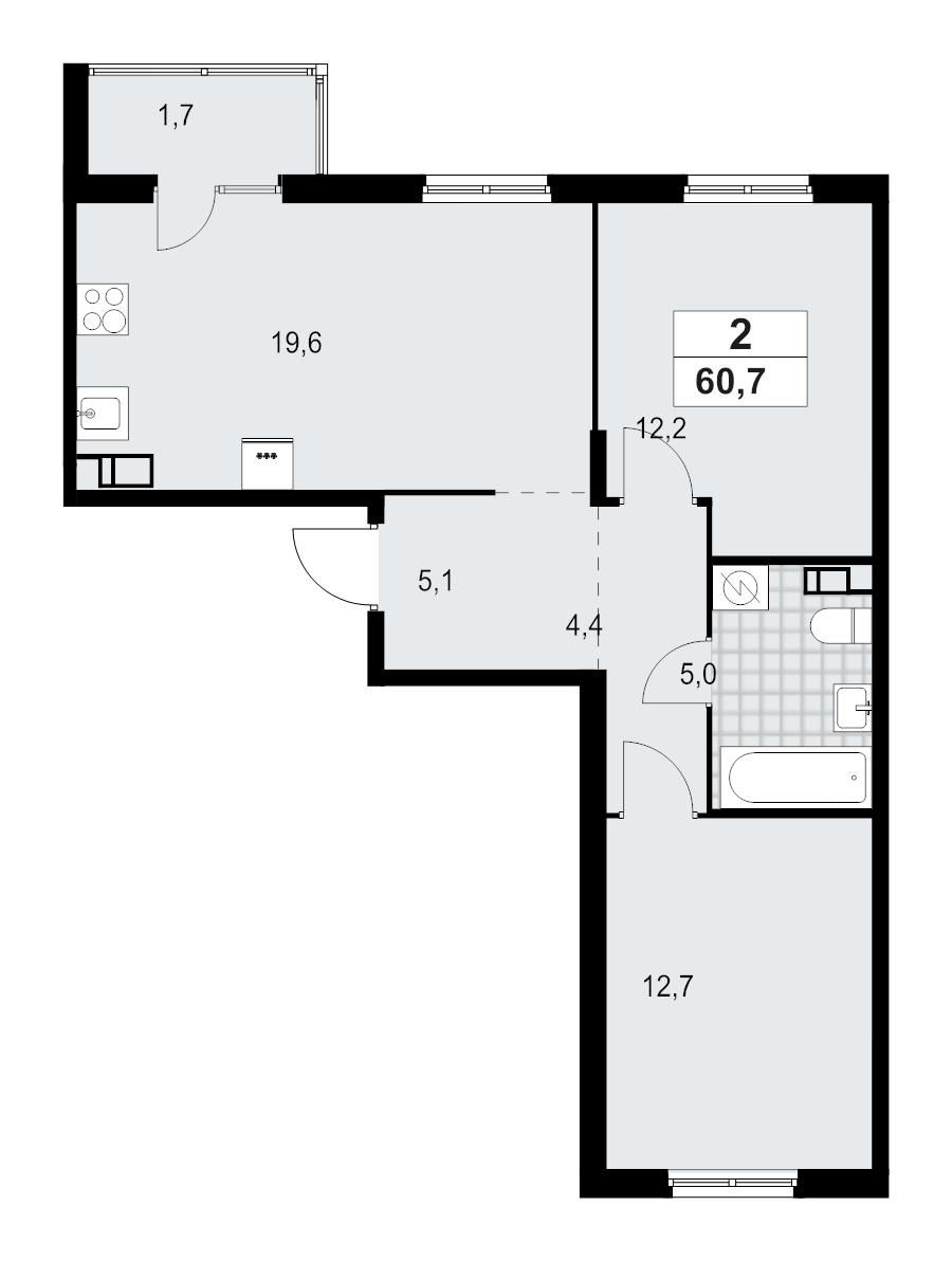 3 ккв (Евро) 60,7 м²