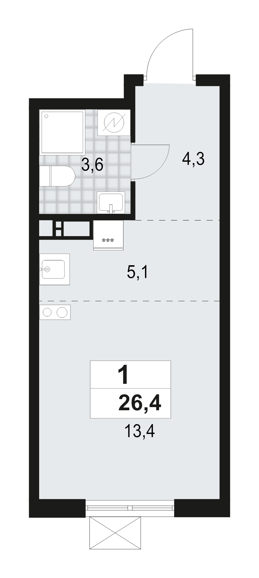 Студия 26,4 м²