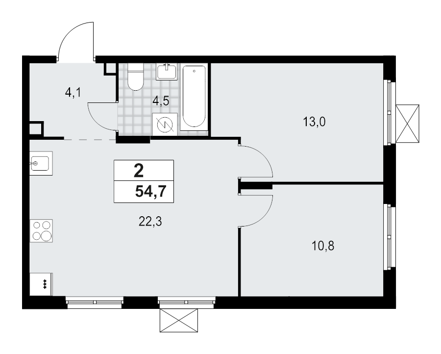 3 ккв (Евро) 54,7 м²