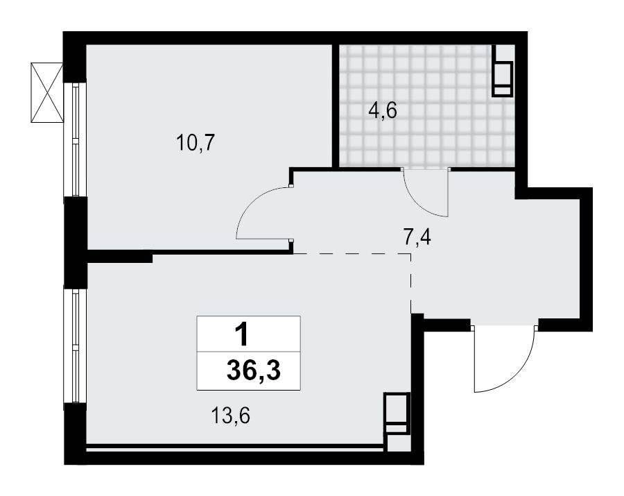 1 ккв 36,3 м²