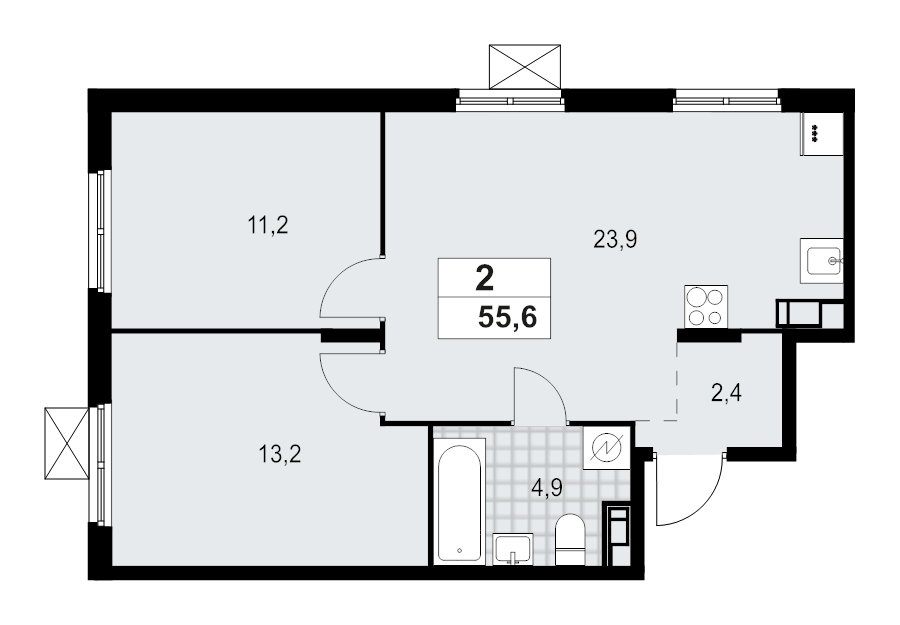 3 ккв (Евро) 55,6 м²