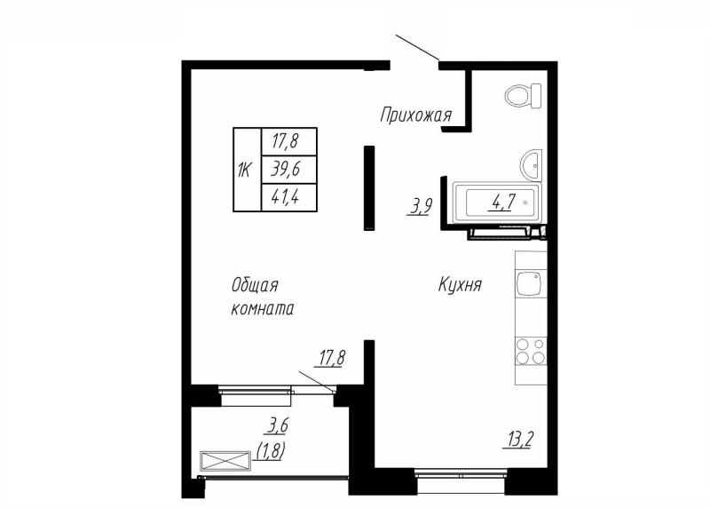 1 ккв 41,4 м²