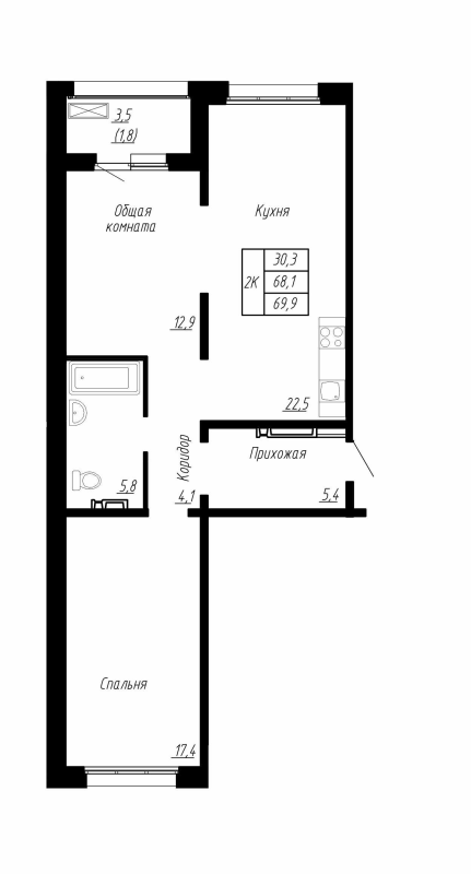 3 ккв (Евро) 69,9 м²
