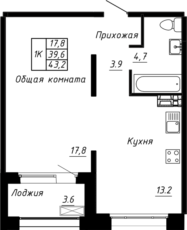 1 ккв 43,2 м²