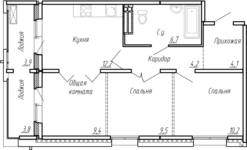 3 ккв 64 м²