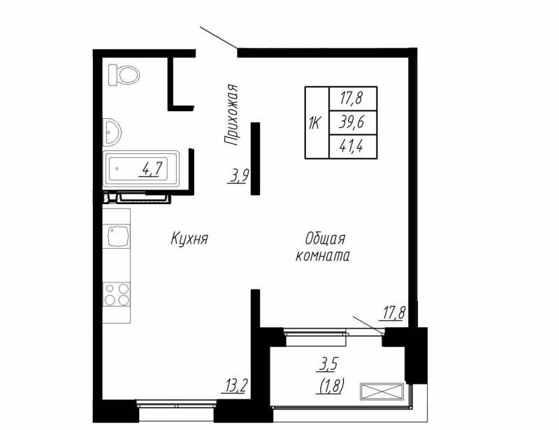 1 ккв 41,4 м²